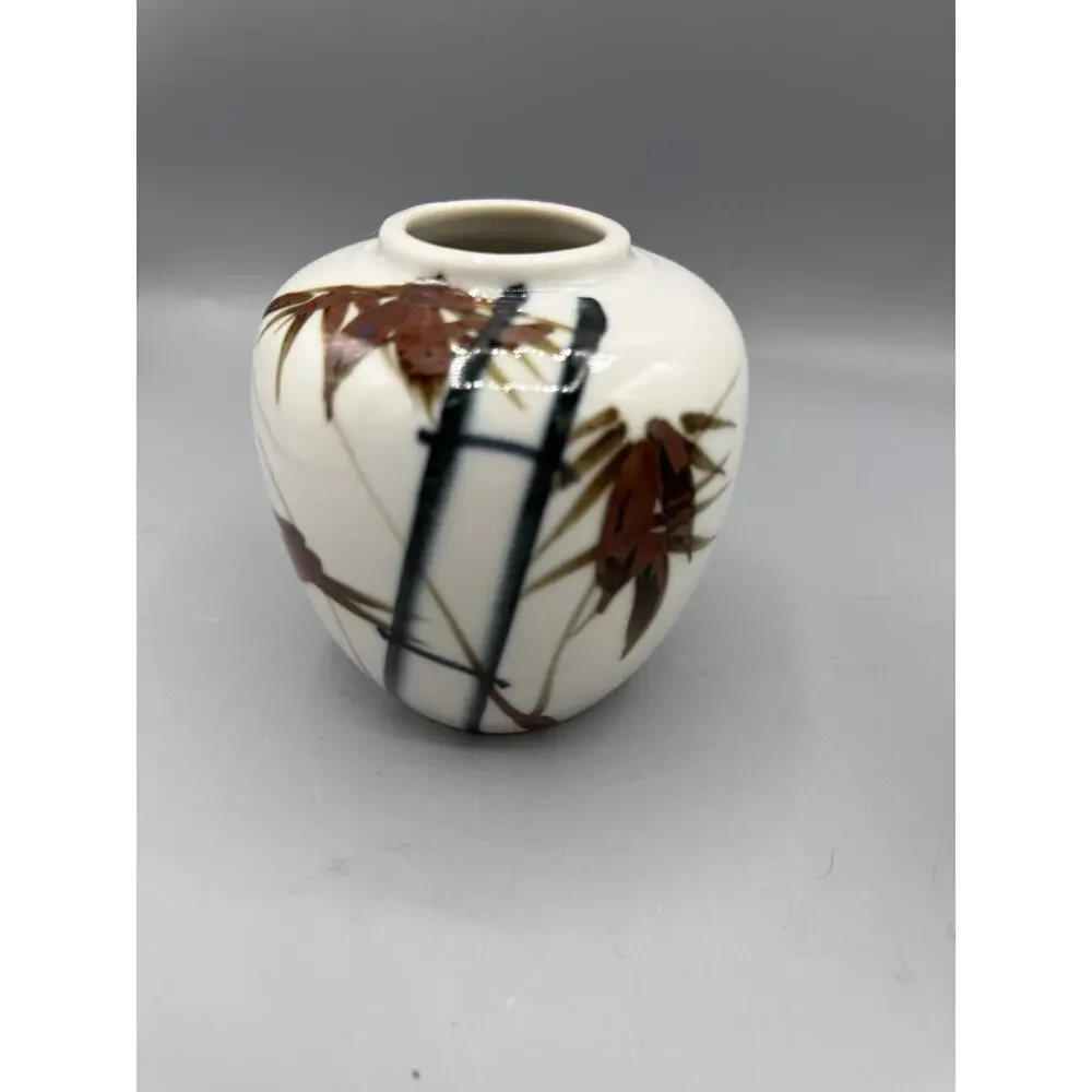 Vintage Japan Mini Bud Vases Set of 3 Hand Painted Bamboo Floral Ceramic